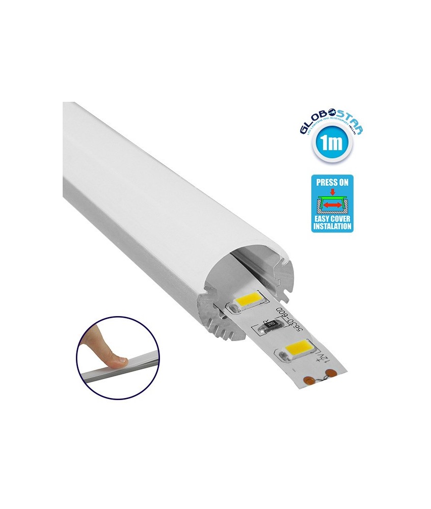 GloboStar® 70817-1M Κρεμαστό Προφίλ Αλουμινίου Ανοδιωμένο με Οβάλ Λευκό Οπάλ Κάλυμμα για 1 Σειρά Ταινίας LED Πατητό - Press On 1 Μέτρο